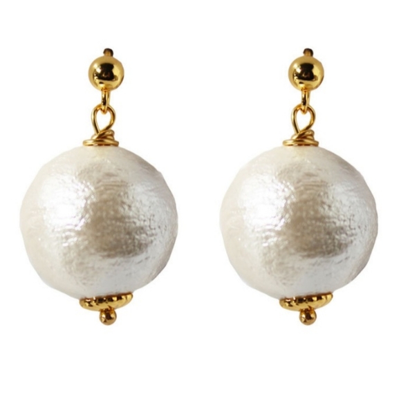 COPY - 18K Gold Filled Cotton Ball Pearl Dangle Earring 925 Sterling Silver Post - Picture 3 of 9